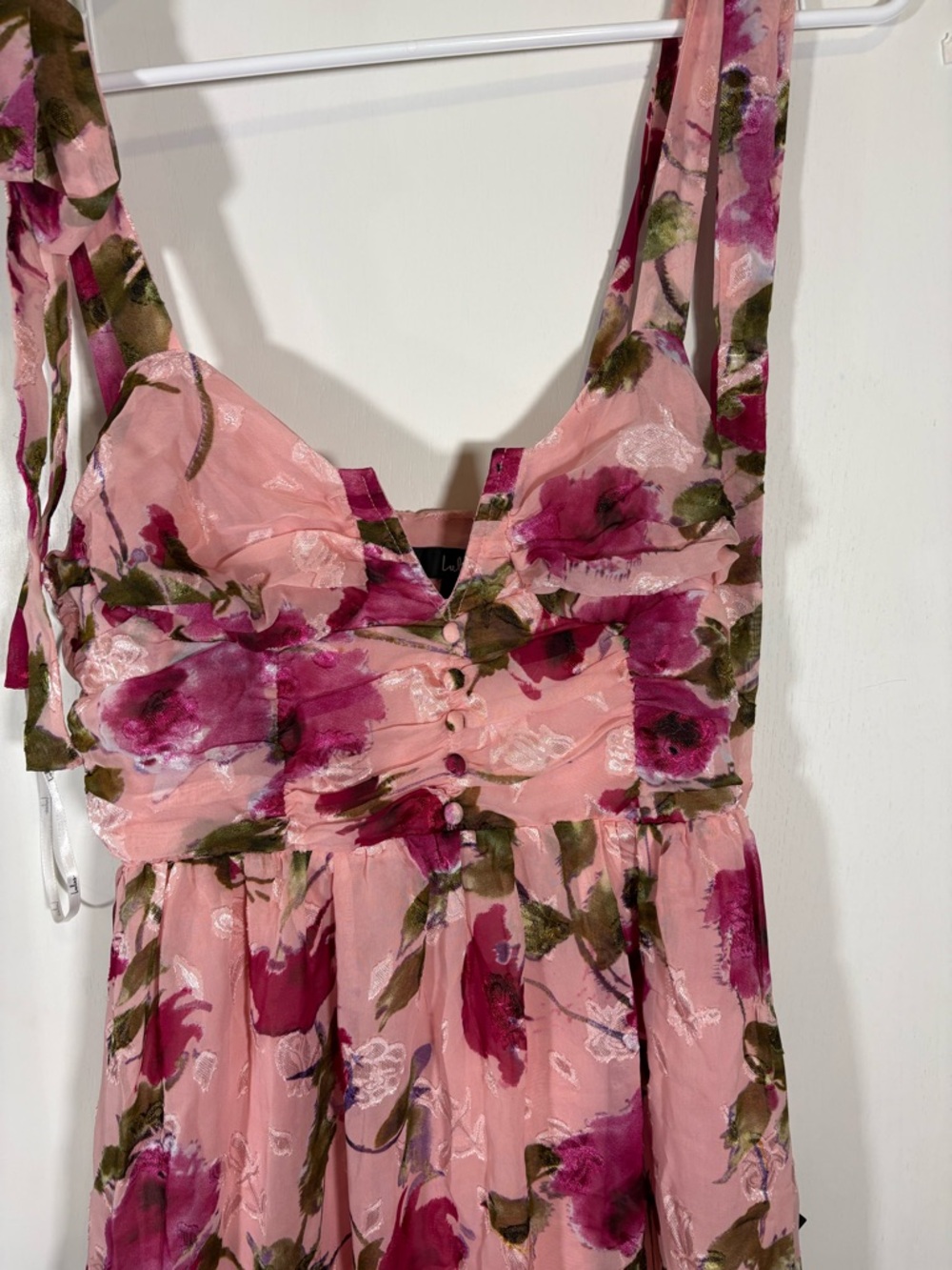 Lulus Lush Loveliness Pink Floral Jacquard Tie-Strap Midi‎ Dress Size S NWT - Picture 5 of 8